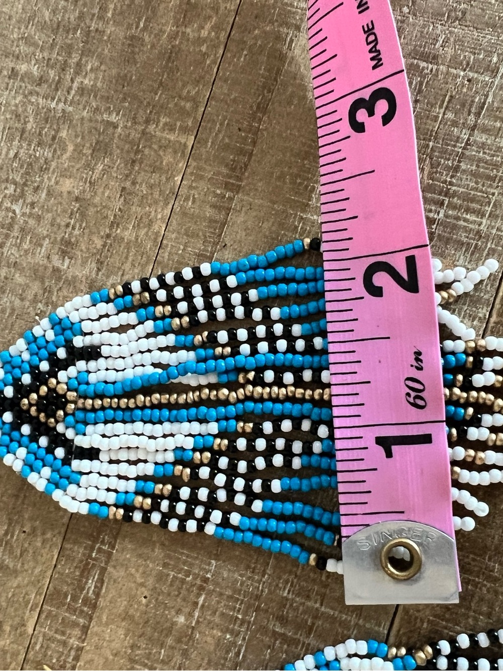 Blue White Beaded Fringe Tassel Earrings Boho Western Cowgirl - Picture 6 of 8